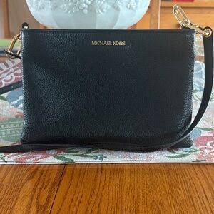 Michael Kors Black Pebbled Leather Crossbody with Gold Hardware